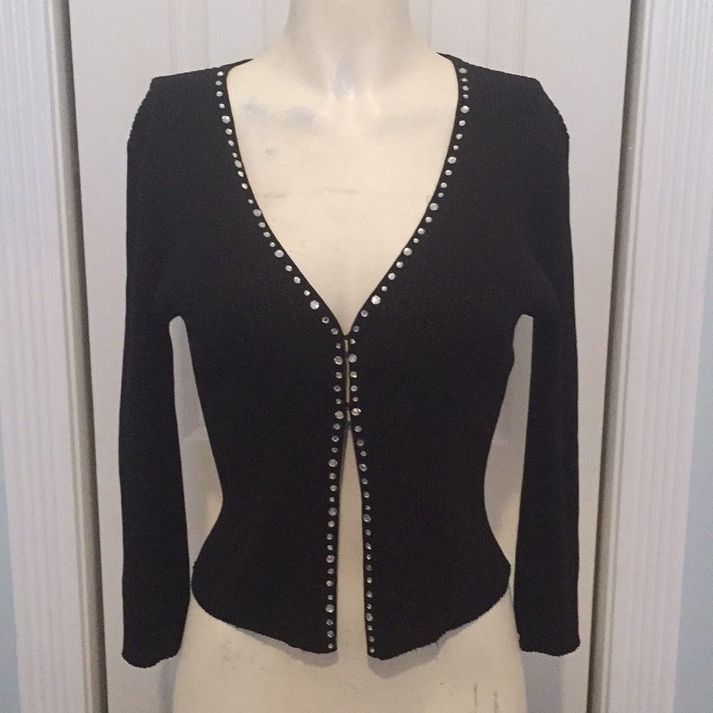 Black short cardigan long sleeve with rhinestones